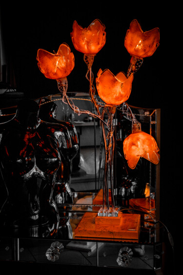 Lampe 5 tulipes orange